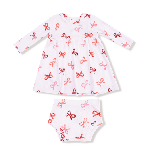 Angel Dear Candy Cane Bows Girls Dress & Bloomer Set