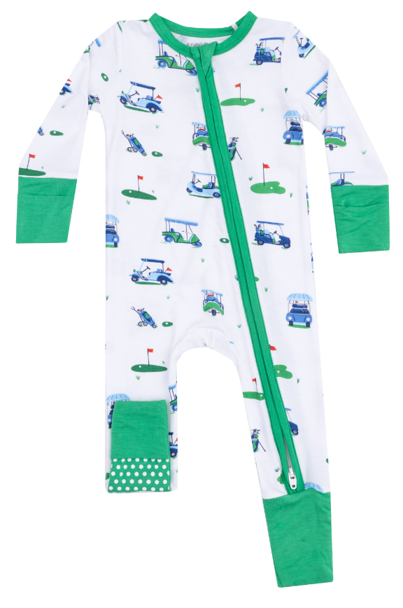 Angel Dear Boys Vintage Golf Carts Blues 2 Way Zipper Romper Onesie