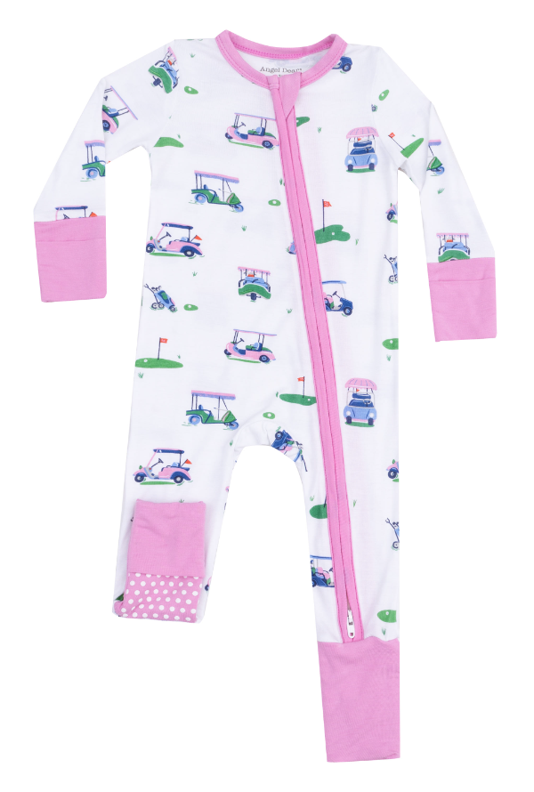 Angel Dear Girls Vintage Golf Carts Pink 2 Way Zipper Romper Onesie