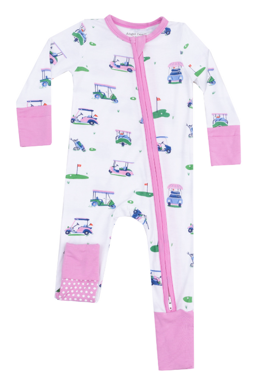 Angel Dear Girls Vintage Golf Carts Pink Bamboo Onesie