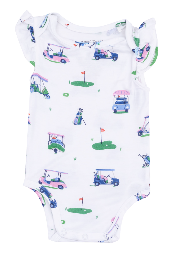 Angel Dear Girls Vintage Golf Carts Pink Ruffle Sleeve Bodysuit
