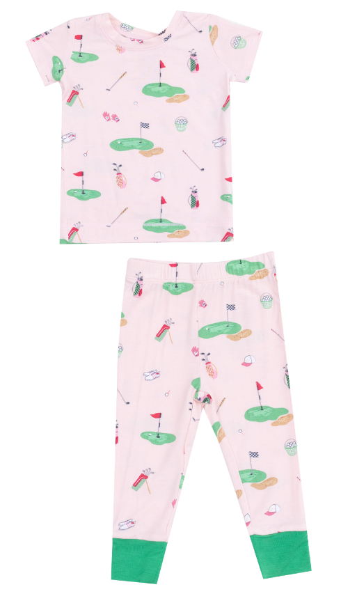 Angel Dear Girls Golf Things Pink Short Sleeve Loungewear Set Two Piece Pajamas