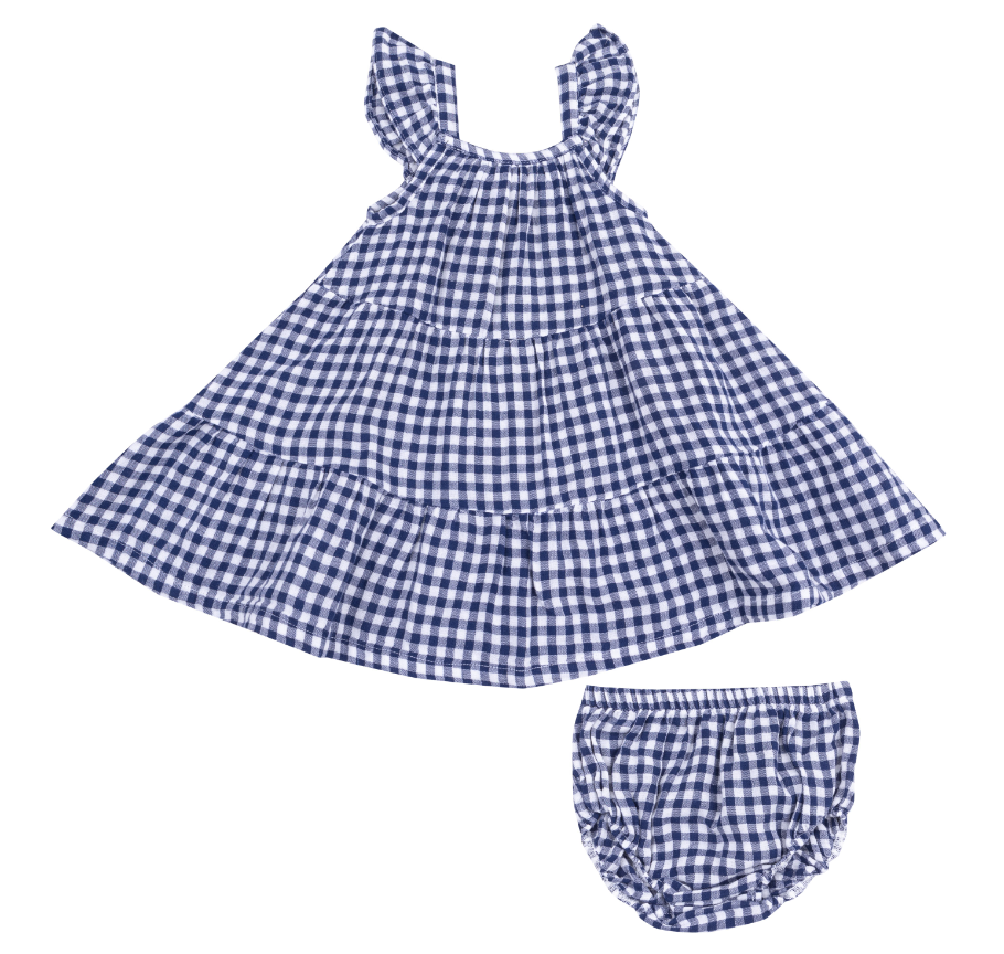 Angel Dear Girls Navy Gingham Twirly Sun Dress