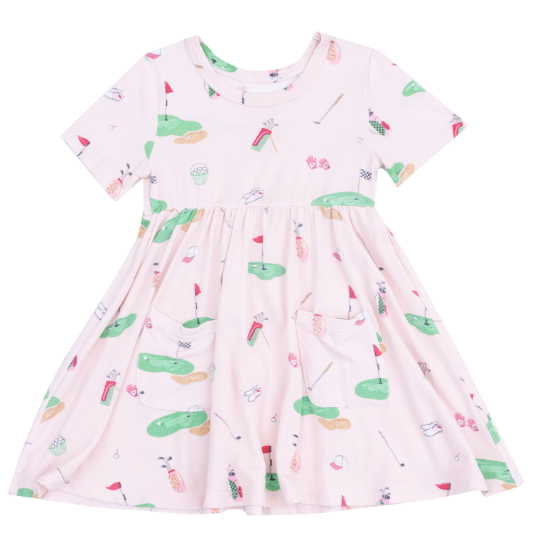 Angel Dear Girls Golf Things Pink Short Sleeve Twirly Dress