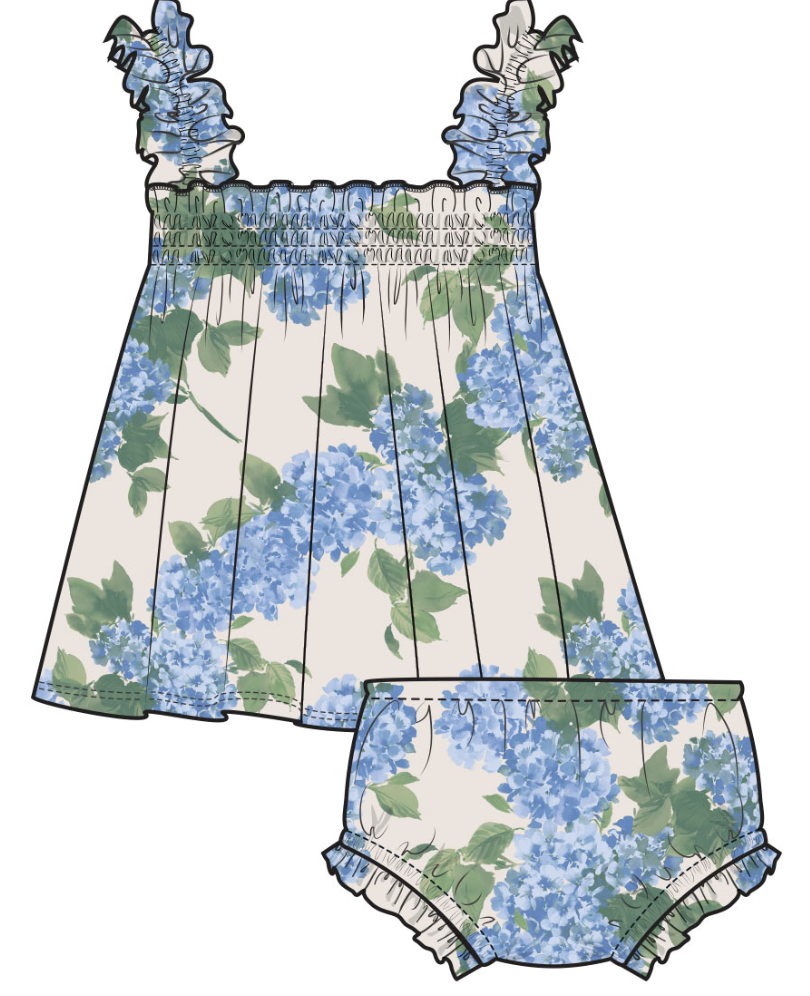 Angel Dear Girls Watercolor Hydrangeas Ruffly Strap Top And Bloomer Set