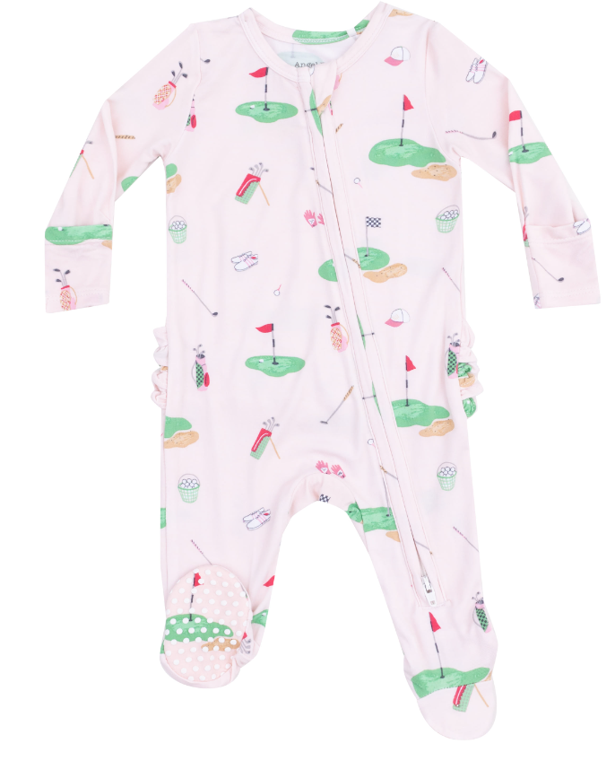 Angel Dear Girls Golf Things Pink 2 Way Zipper Ruffle Back Footie Onesie