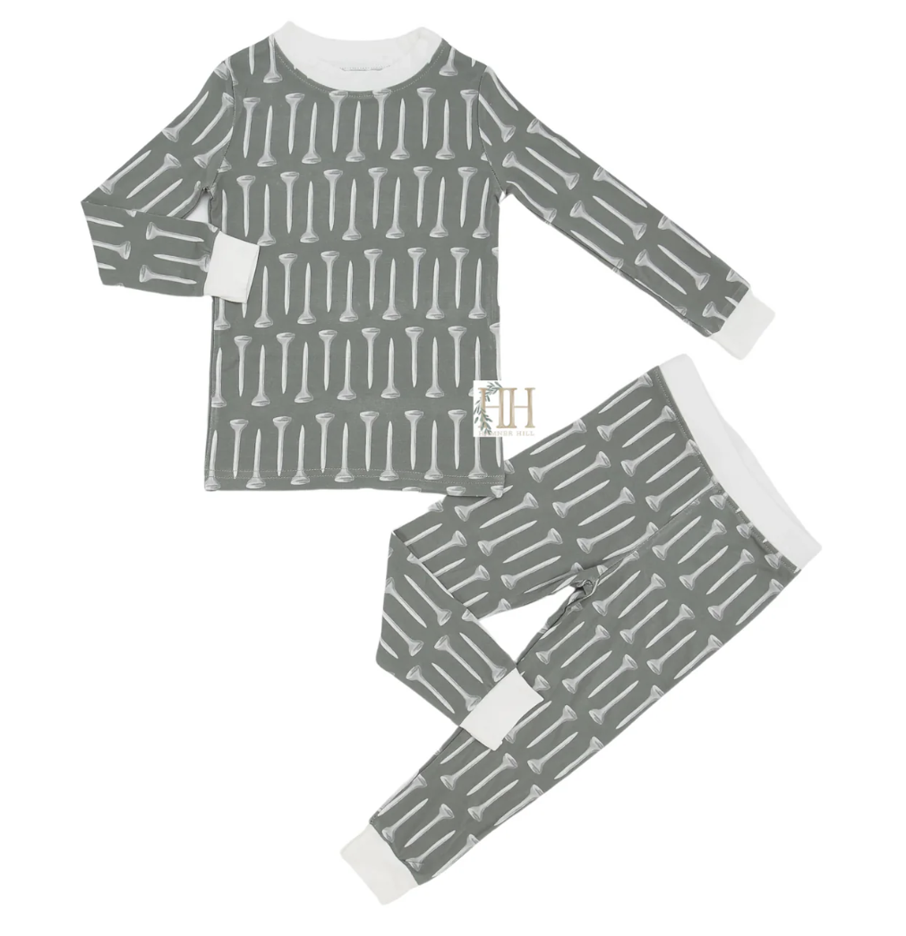 Hamner Hill Boys Green Golf Tee Bamboo Loungewear Set Two Piece Pajamas