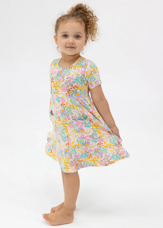 Angel Dear Girls Amelia Floral Short Sleeve Twirly Dress