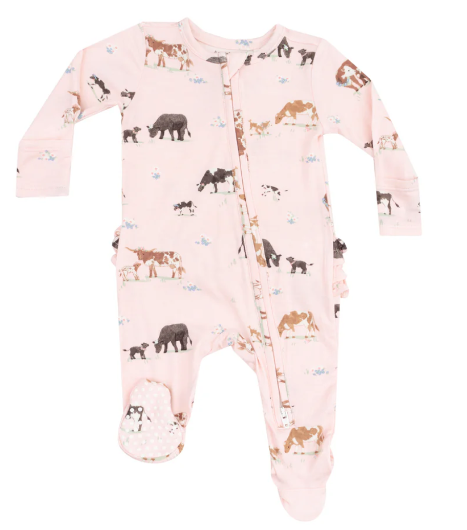 Angel Dear Girls Cow Families Footed Bamboo Onesie