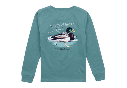 Properly Tied Swimming Mallard Long Sleeve Boys Shirt