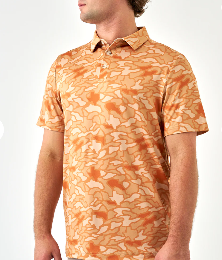 Burlebo Orange Texas Camo Performance Men's Polo