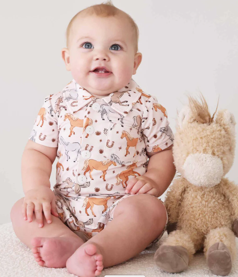 Ponies Button Up Bamboo Boys Romper