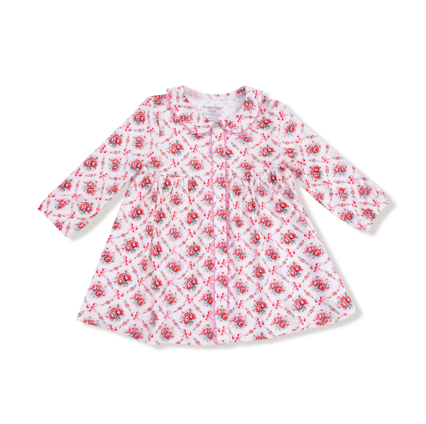Angel Dear Bamboo Rose Bow Lattice Ric-Rac Girls Dress