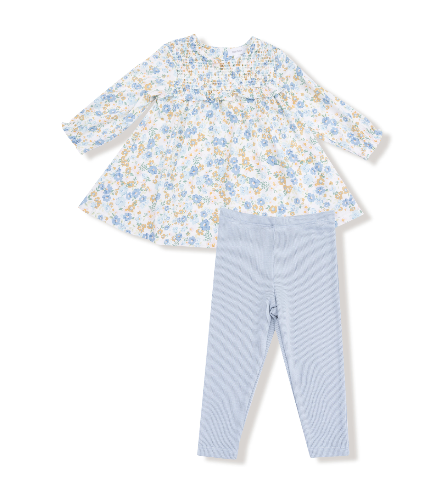 Angel Dear Sweet Rose Calico Smocked Long Sleeve Dress & Ribbed Leggings