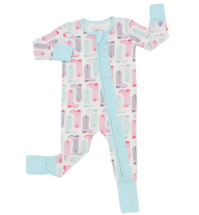 Hamner Hill x Petite Paloma Tulip Boots Ruffle Girls Bamboo Onesie