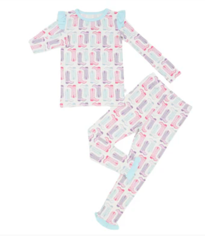 Hamner Hill x Petite Paloma Tulip Boots Ruffle Girls Bamboo Loungewear Set