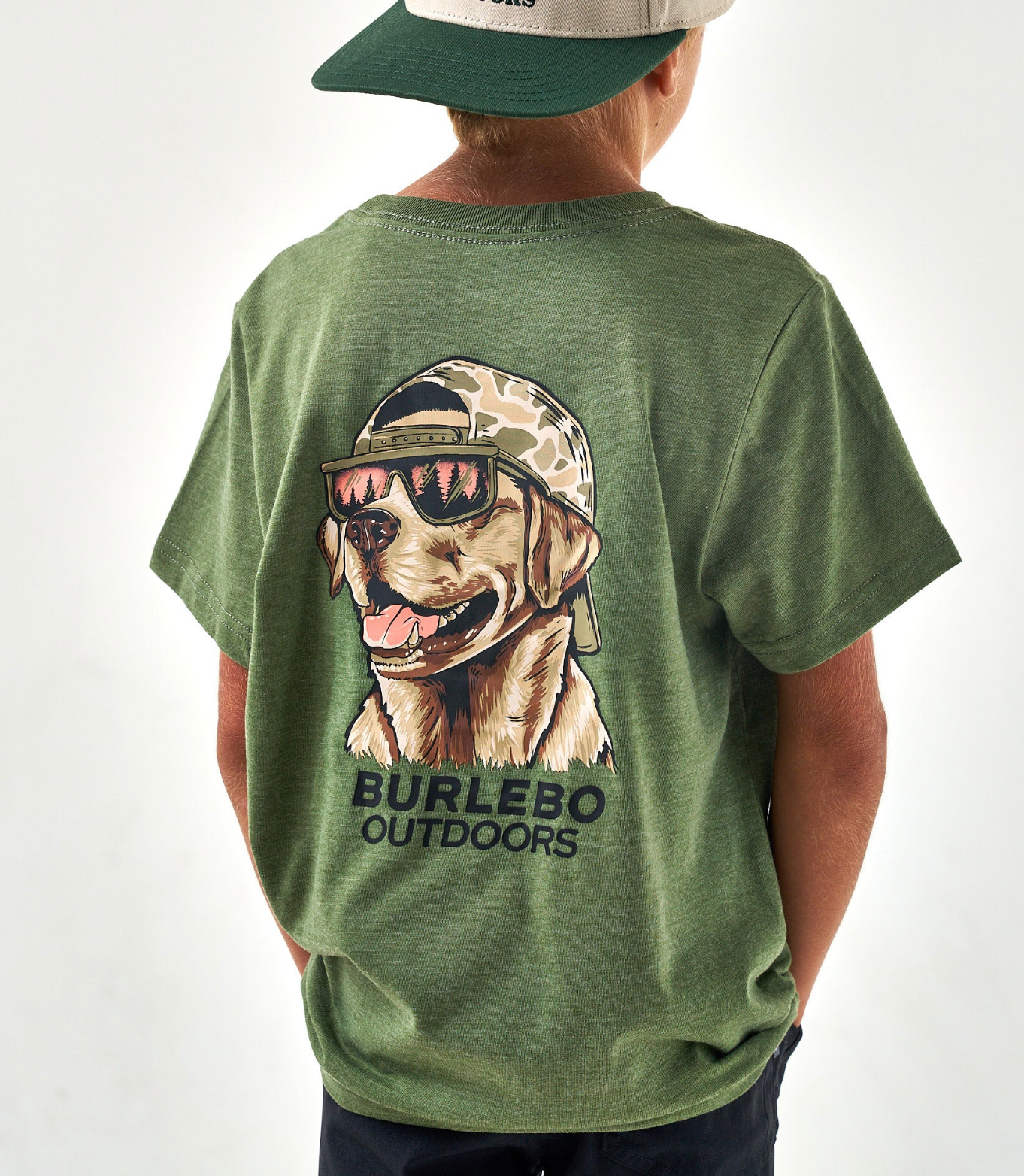 Burlebo Mallard Camo Lab Dog Heather Olive Boys Shirt