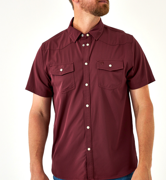 Burlebo Maroon Pearl Snap Western Men's Shirt