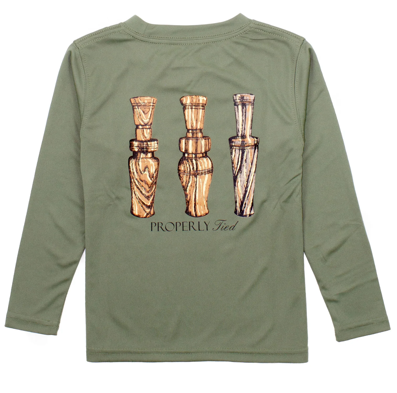 Properly Tied Boys Performance Tee LS Duck Calls Olive
