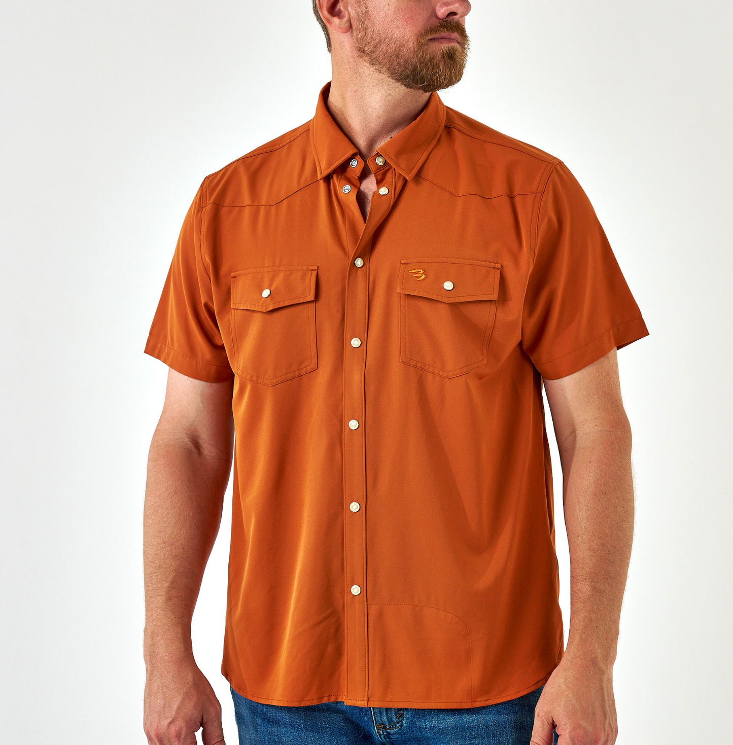 Burlebo Mens Burnt Orange Performance Pearl Snap Shirt