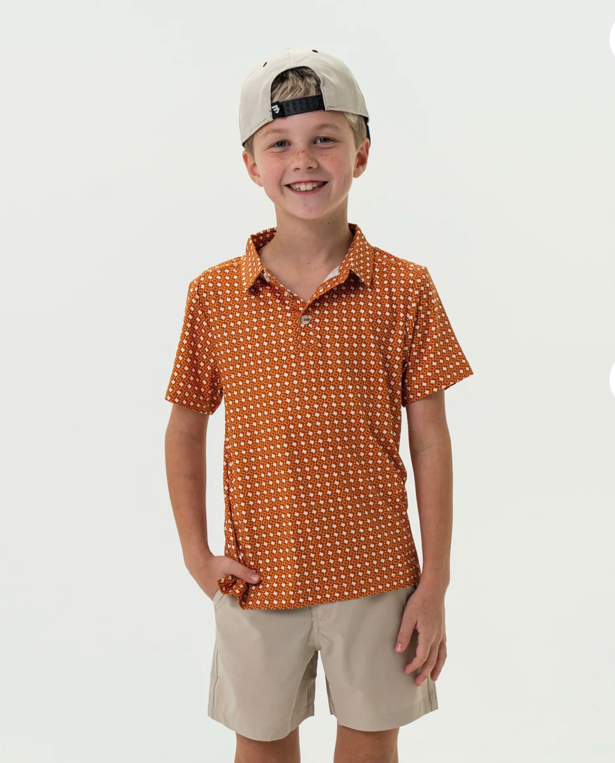 Burlebo Orange & White Texas Boys Performance Polo Shirt