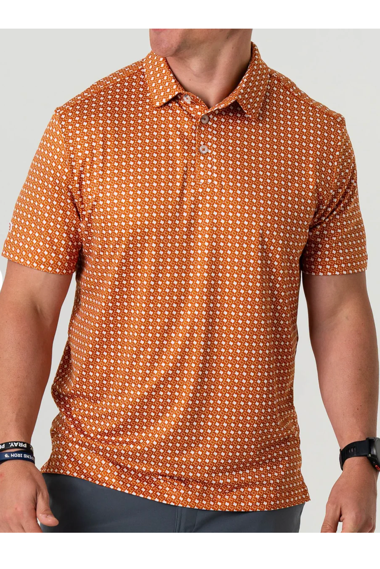 Burlebo Orange & White Texas Men's Performance Polo