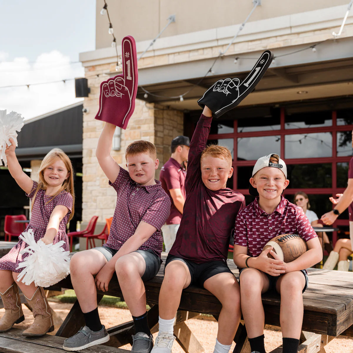 Burlebo Youth Maroon Aggie Howdy Pennants Boys Performance Polo
