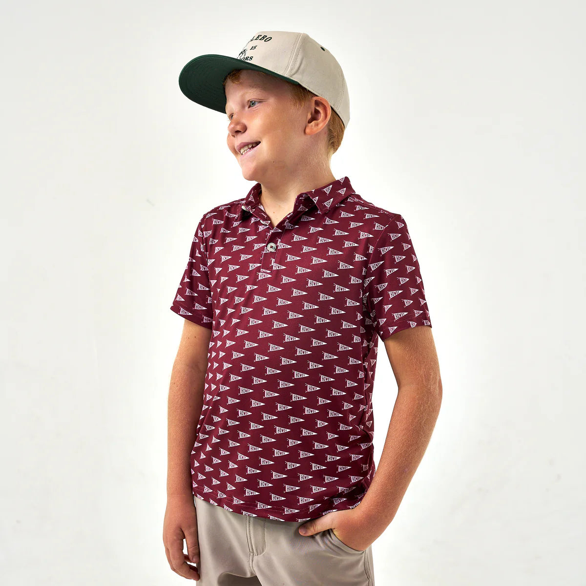 Burlebo Youth Maroon Aggie Howdy Pennants Boys Performance Polo