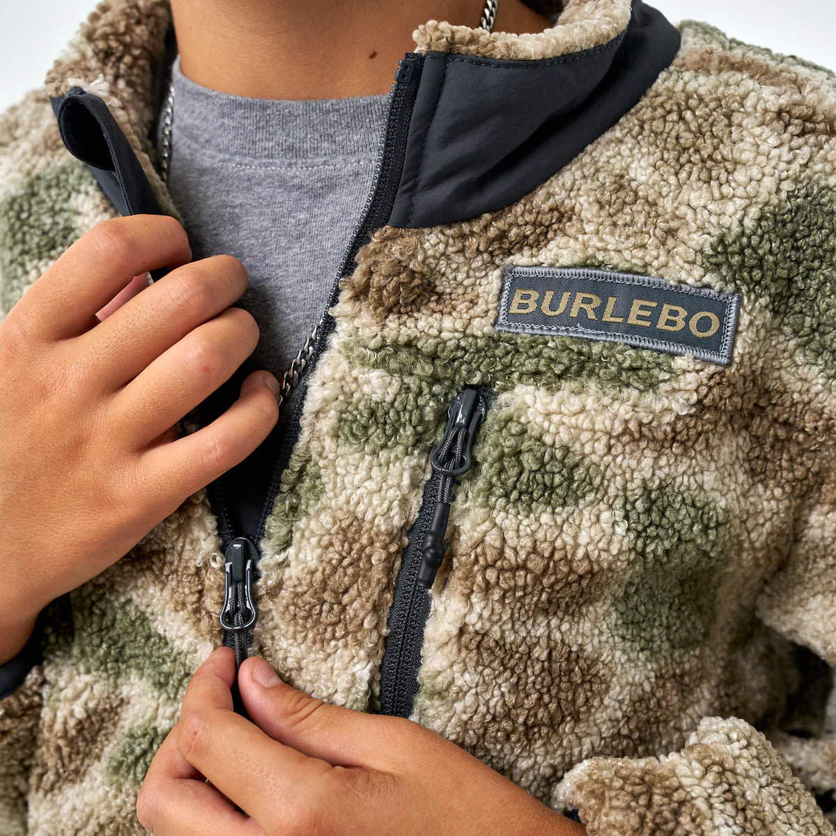 Burlebo Youth Boys Alpine Camo Sherpa Full Zip Jacket