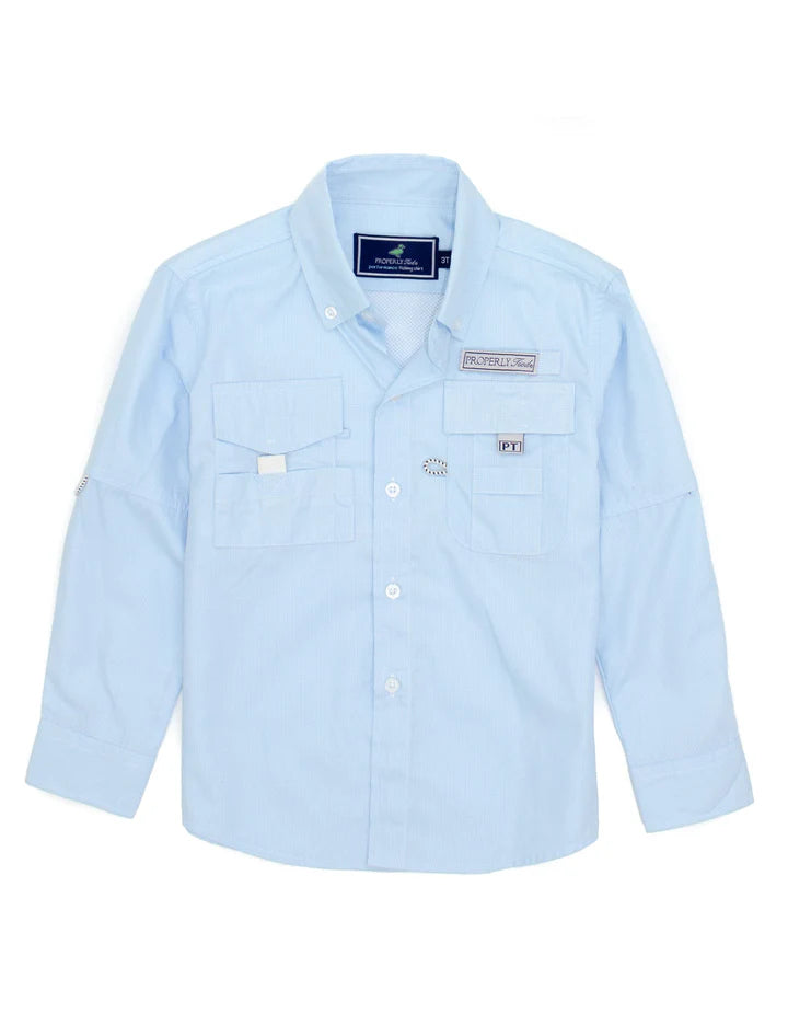 Properly Tied Boys Performance Fishing Shirt Aqua