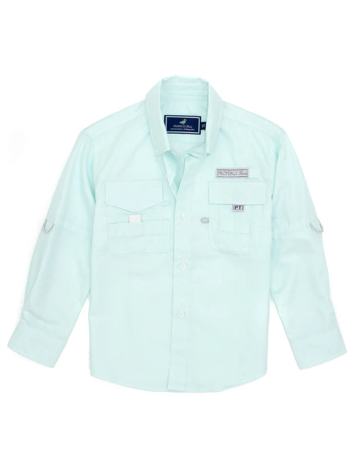 Properly Tied Performance Fishing Boys Shirt Seafoam