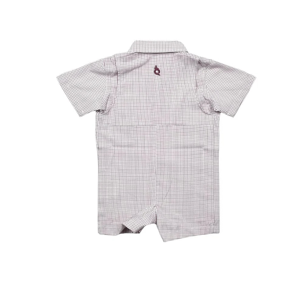 BlueQuail Boys Maroon Guayabera Short Sleeve Romper
