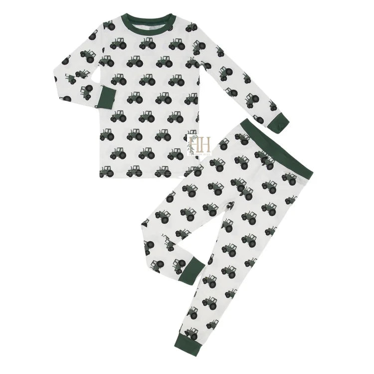Hamner Hill Boys Green Tractor Bamboo Loungewear Set