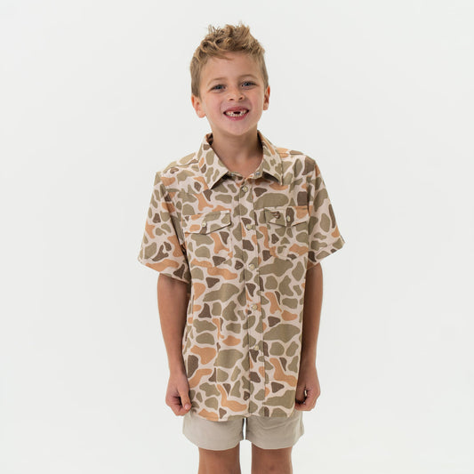 Burlebo Performance Venado Camo Boys Western Pearl Snap Shirt