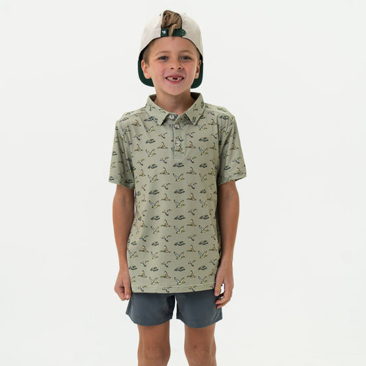 Burlebo Flying Mallard Ducks Green Youth Boys Polo Shirt