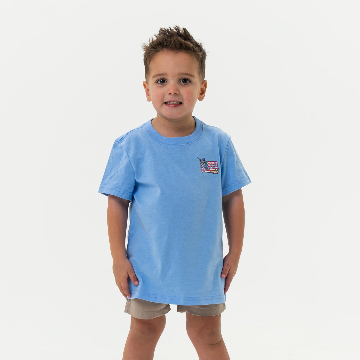 Burlebo Patch Flag Periwinkle Blue Boys Shirt Short Sleeve