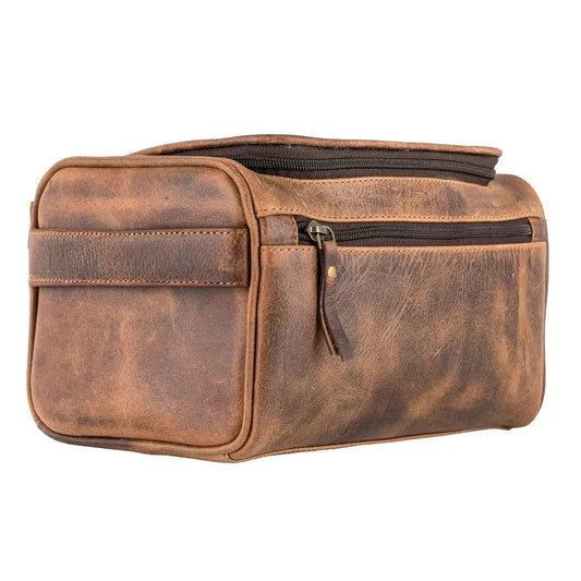 Genuine Leather Men's Wash Bag - Rustic Brown