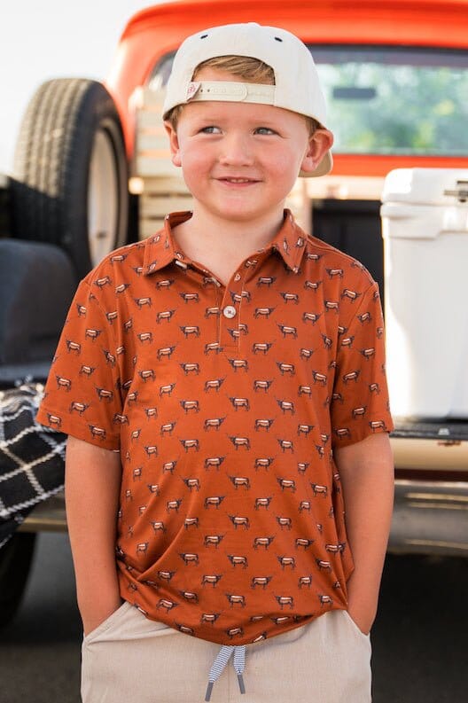 Burlebo Youth Boys Polo Texas Longhorn By The Horns UT Shirt