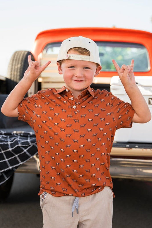 Burlebo Youth Boys Polo Texas Longhorn By The Horns UT Shirt