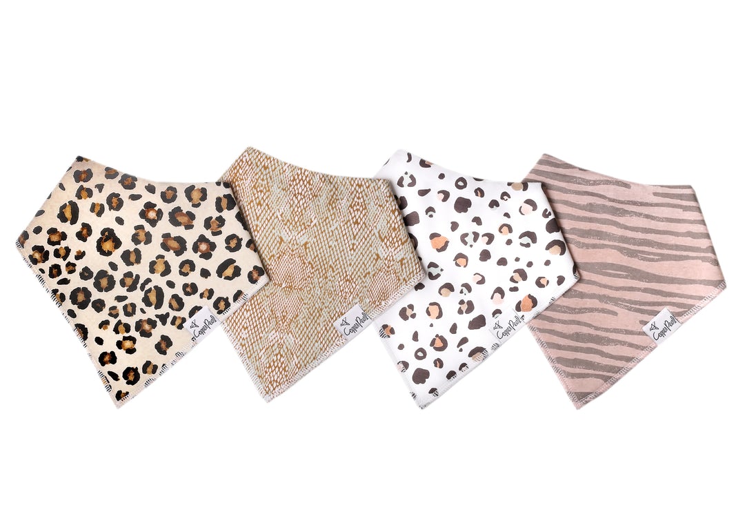 Zara Cheetah Bandana Bib (4 pack) Copper Pearl