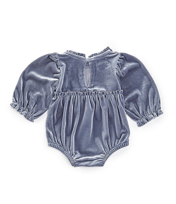 Mud Pie Girls Blue Velvet Mock Neck Long Sleeve Bubble