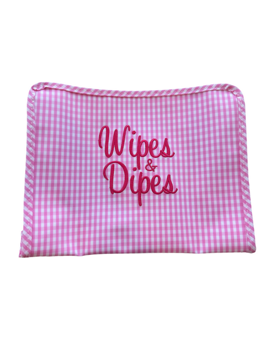 Dipes & Wipes Embroidered TRVL Pink Plaid Large Roadie Pouch Bag