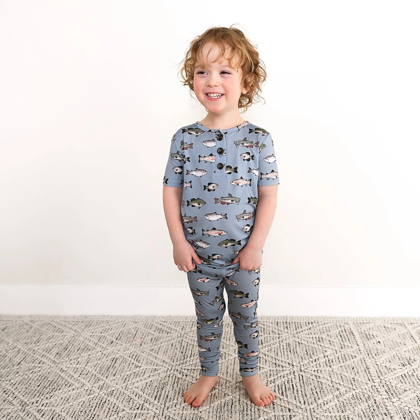 Wade Two Piece Boys Fish Bamboo Pajama Set