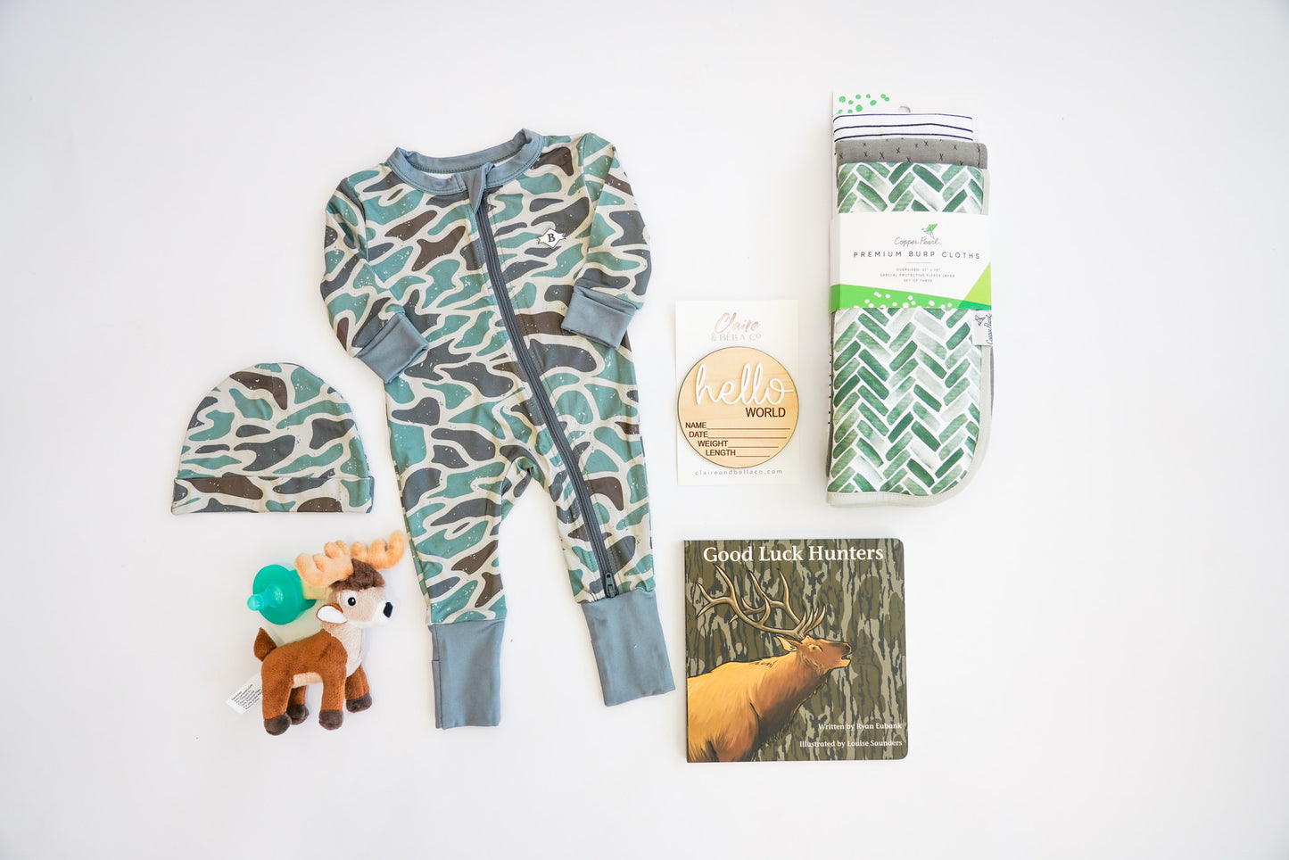 Green Retro Camo Hunting Newborn Gift Box