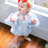 Poppy Kids Co Girls Smocked Blue Candy Cane Bubble