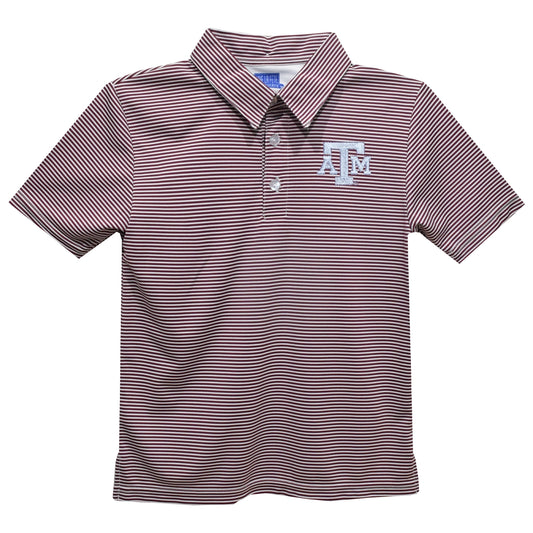 Texas A&m Aggies Embroidered Maroon Stripes Polo Shirt