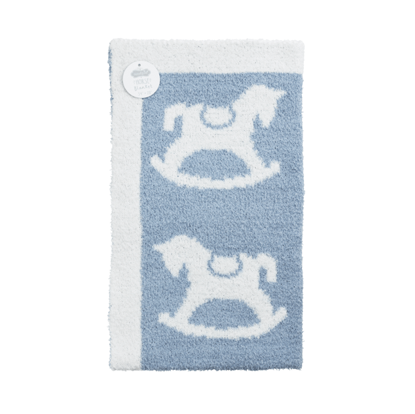 Mud Pie Blue Horse  Luxe Chenille Baby Blanket