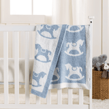 Mud Pie Blue Horse  Luxe Chenille Baby Blanket