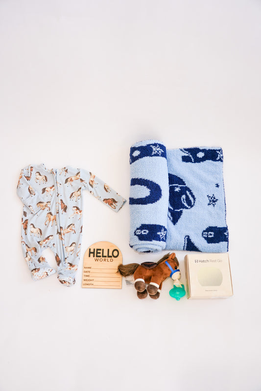 Blue Western Horse/ Cowboy Newborn Gift Box