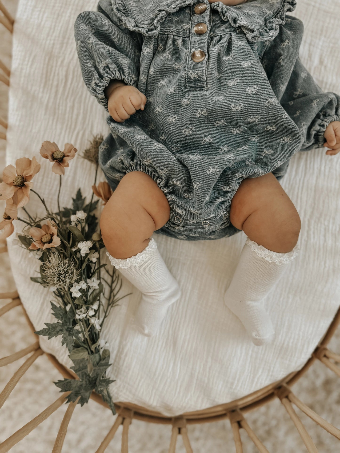 Denim Bow Girls Bubble Romper